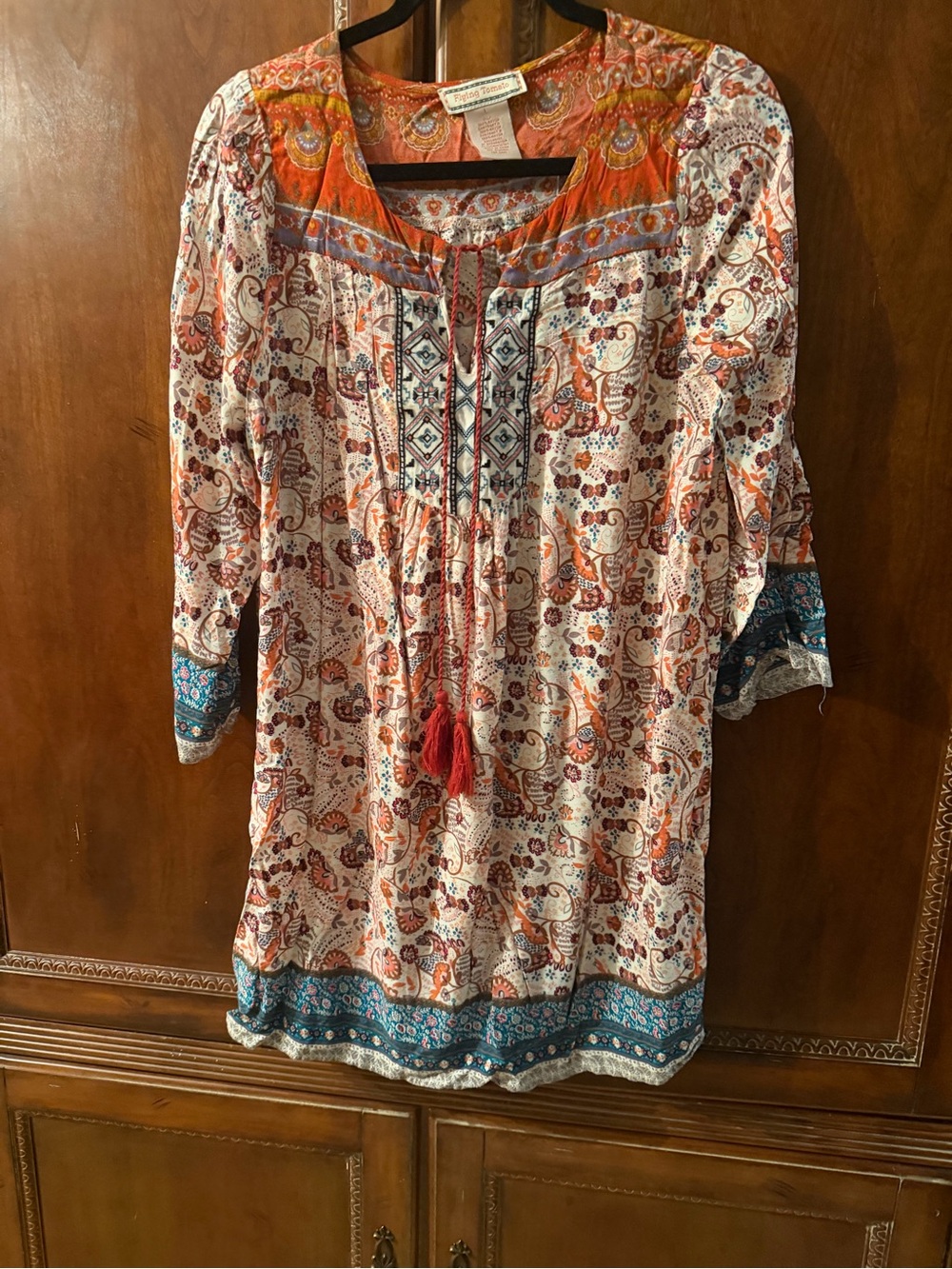 Flying Tomato Orange Multi Paisley Embroidered Tunic